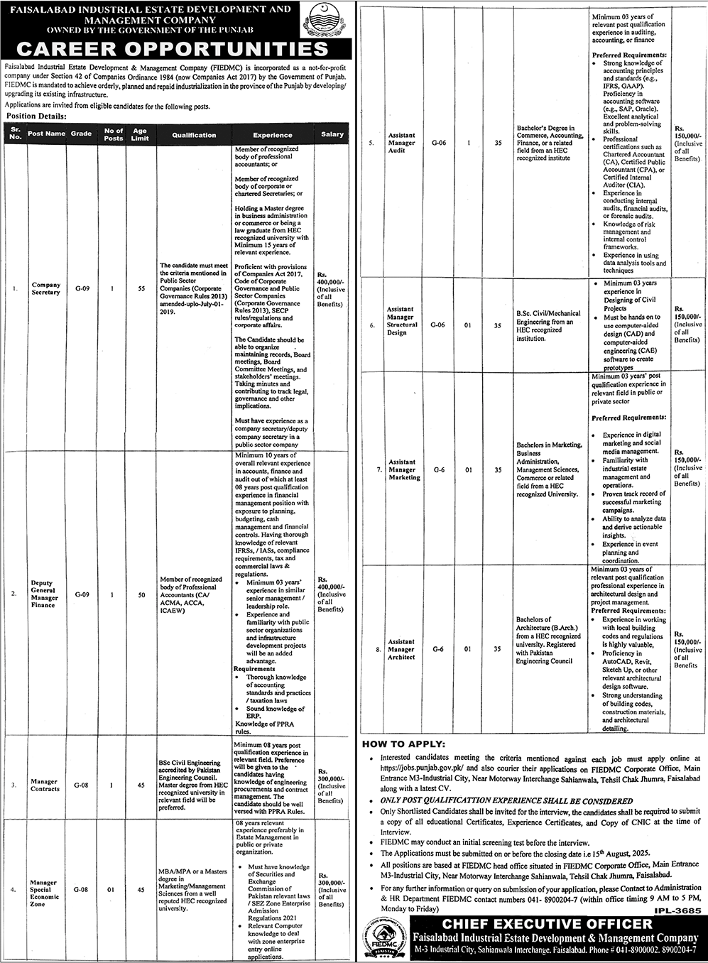 Jobs in Faisalabad Industrial Estate Development & Management Company